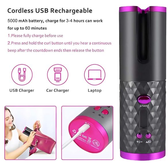 CAC - trådlöst locktångsset (grå-rosa)