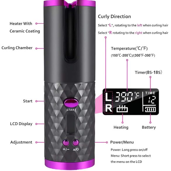 CAC - trådlöst locktångsset (grå-rosa)