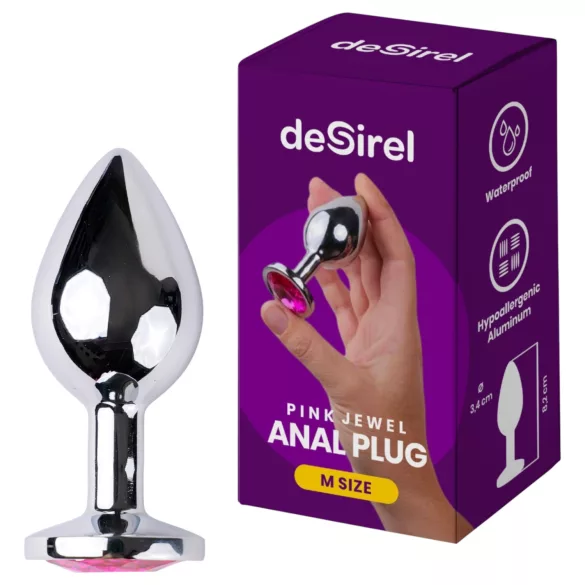 Desirel - analplugg - rosa ädelsten - silver/rosa - M