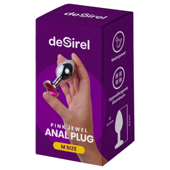Desirel - analplugg - rosa ädelsten - silver/rosa - M