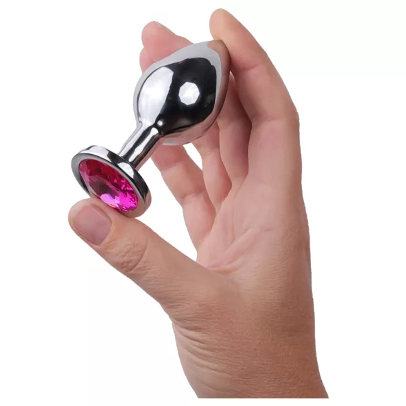 Desirel - analplugg - rosa ädelsten - silver/rosa - M