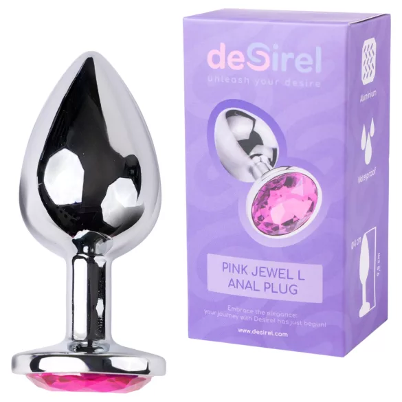 Desirel - analplugg med rosa juvel - silver/rosa - stor