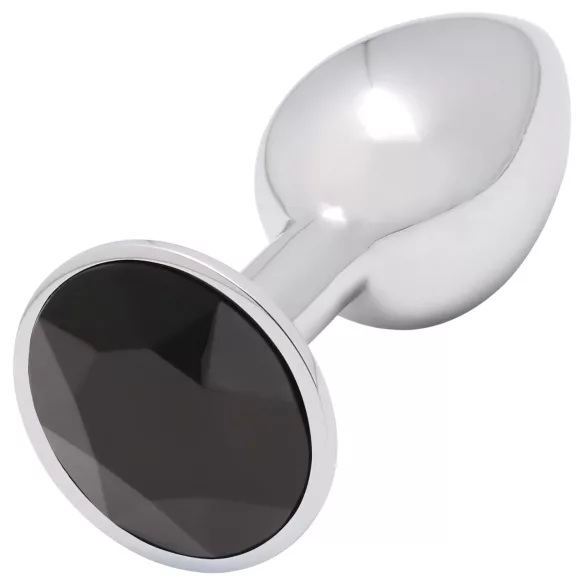 Sunfo - analplugg metall med svart sten - silver