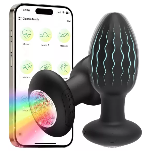 Desirel - Vibrerande analplugg med färgskiftande LED-ljus - appstyrd, 10 vibrationslägen (svart)