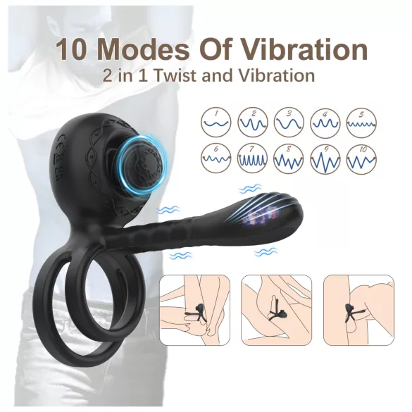 Biu-Biu - penisring och parvibrator - svart