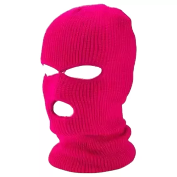 Balaklava - stickad kukmask med 3 öppningar (mörkrosa)
