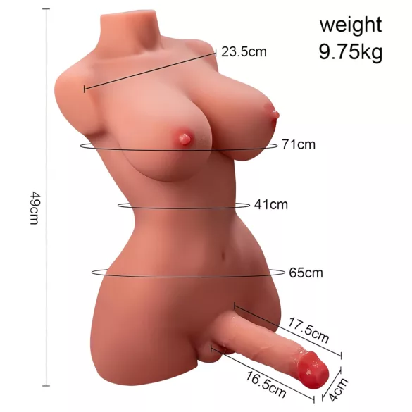 XISE - sexdocka torso med vibrator och stötfunktion - realistisk