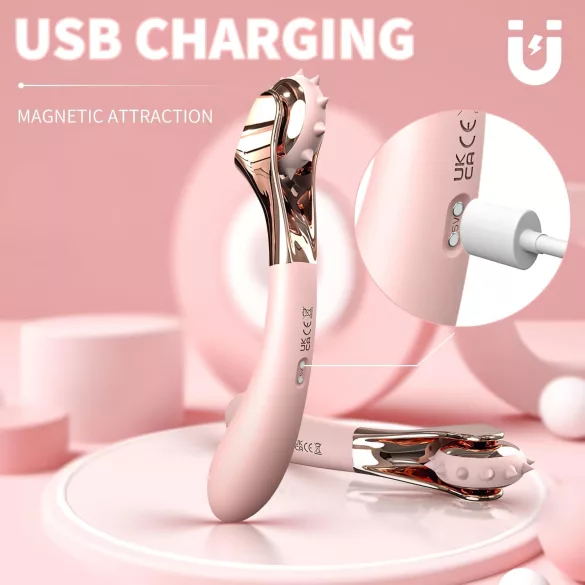 Sex HD - uppladdningsbar vibrator med prickhjul - vattentät silikon rosa