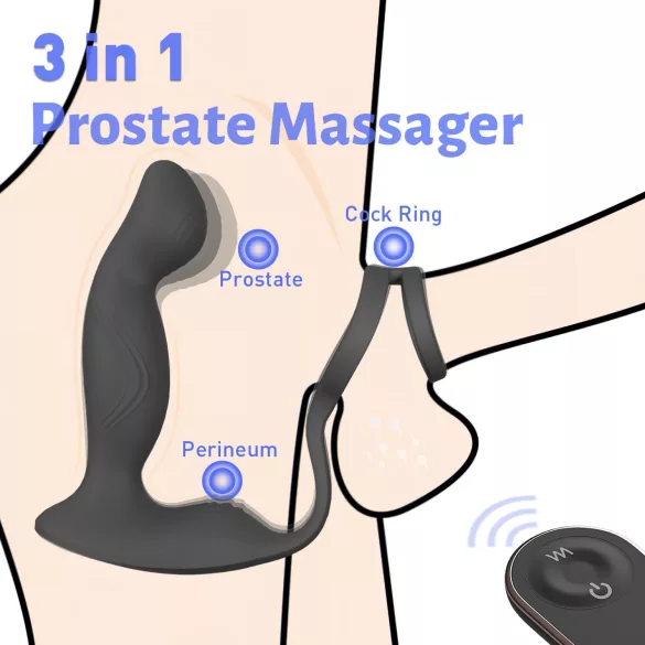 Sex HD Virgil - prostatavibrator med penis- och pungring - svart