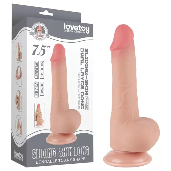 Lovetoy - realistisk dildo med pung - dubbelskiktad silikon 20cm natur