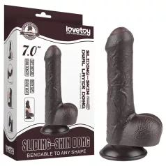   Lovetoy Sliding-Skin - dildo med pung - dubbel lager - 18,3 cm - brun