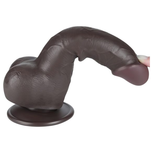 Lovetoy Sliding-Skin - Dubbelskiktad dildo med pung - 19,5 cm (brun)