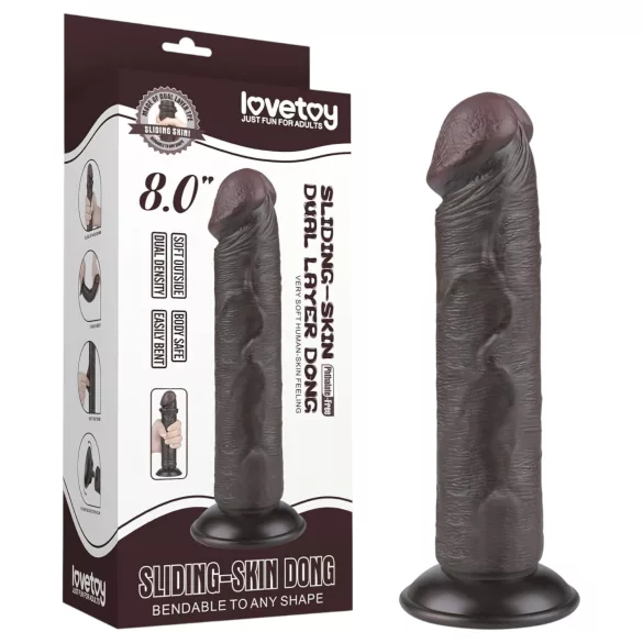 Lovetoy Sliding-Skin - dildo med sugkopp - dubbel lager - 20cm brun