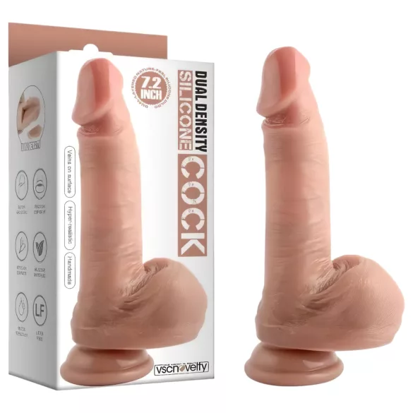 Dual Density - realistisk dildo med pung och sugkopp - 18 cm - natur