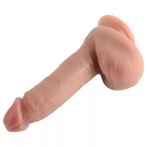 Dual Density - realistisk dildo med pung och sugkopp - 18 cm - natur