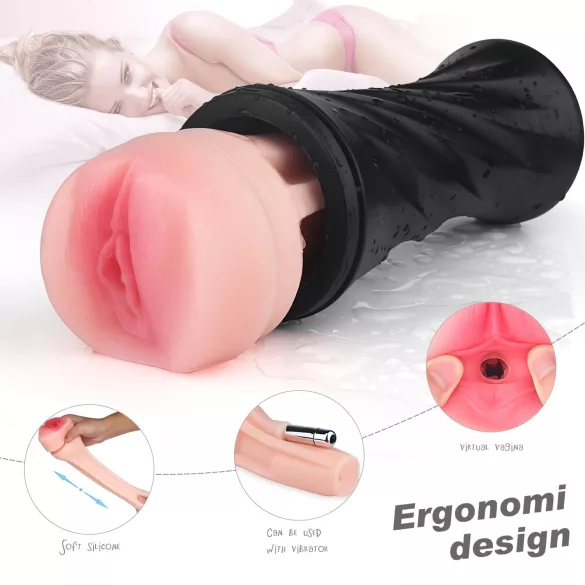 Sex HD Marcus - realistisk konstgjord vagina i hylsa (svart/naturfärgad)