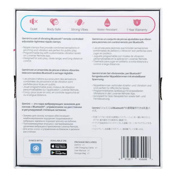 Lovense Gemini - App-styrd vibrerande bröstvårtsklämma (rosa)