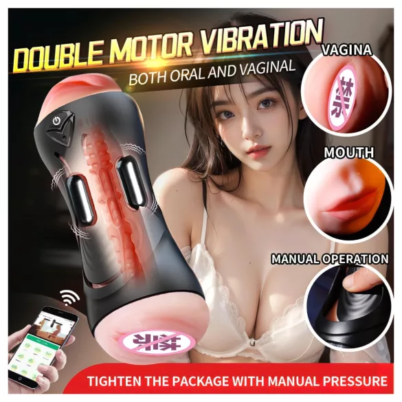 Leopard - mun- och konstgjord vagina-penisvibrator (natur)