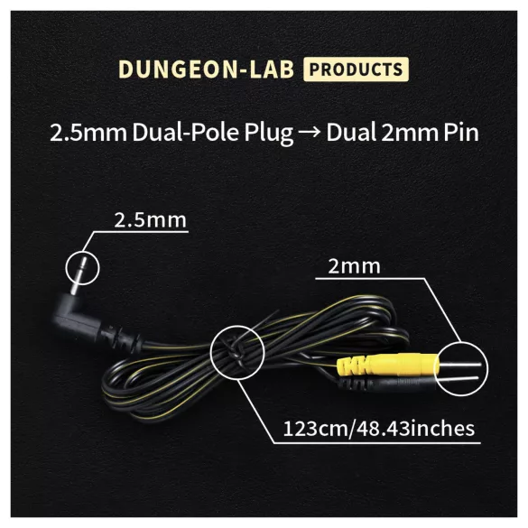 DG-LAB - elektrod­kabel från 2,5 mm jack till 2 mm stift (svart)