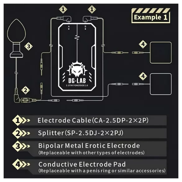 DG-LAB - elektrodadapter från 2,5 mm-uttag till 2 mm (svart)
