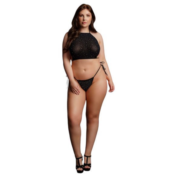 Le Désir Plus Size - Strassfest Partyset - Svart (XL-3XL)