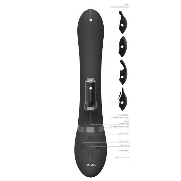 Vive Chou - vibrator med klitorisstav 4-i-1 - svart