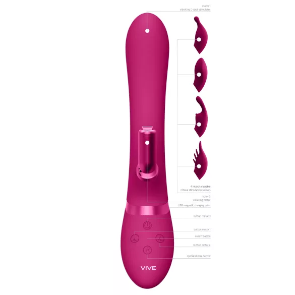 Vive Chou - klitorisvibrator med utbytbara huvuden - uppladdningsbar - rosa