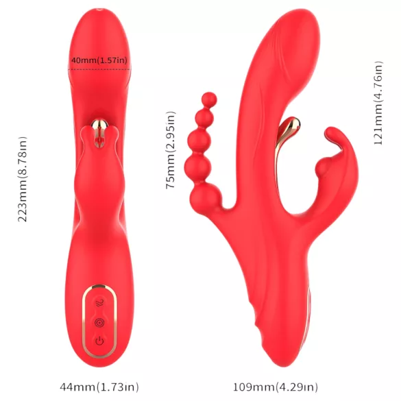 Bestoy - vibrator med 3 armar och tungfunktion - röd