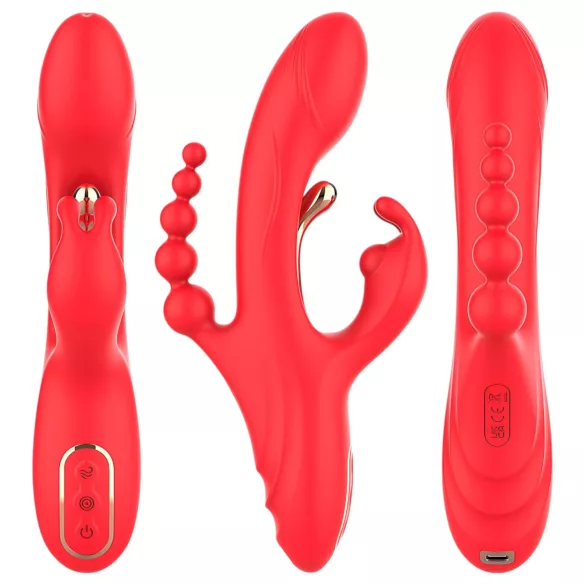 Bestoy - vibrator med 3 armar och tungfunktion - röd