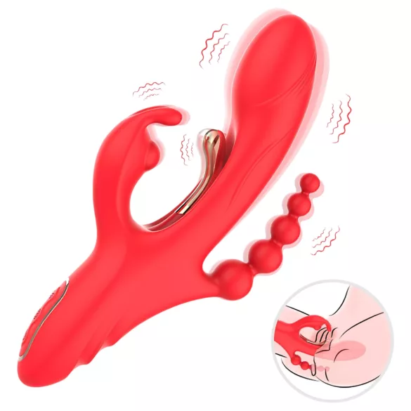 Bestoy - vibrator med 3 armar och tungfunktion - röd