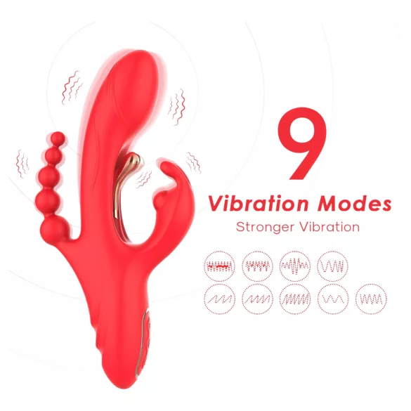 Bestoy - vibrator med 3 armar och tungfunktion - röd