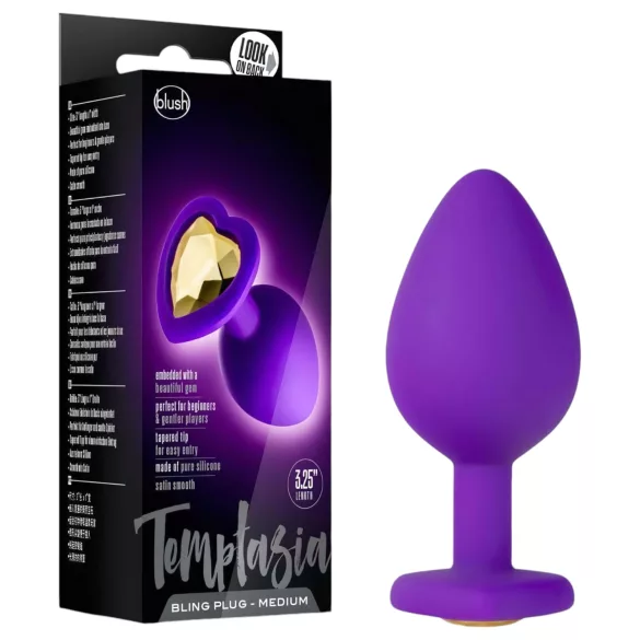 Temptasia M - analdildo med hjärtform och guldfärgad sten - lila - medium
