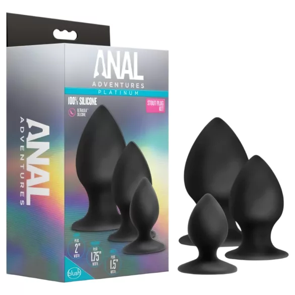 Anal Adventures Platinum Stout - analpluggsset - 3-pack - svart