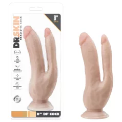 Dr. Skin 8 - dubbel dildo med sugkopp - naturfärg