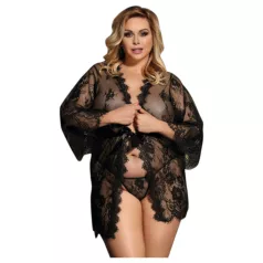   Subblime Queen Plus - svart spetssatin morgonrockset (XL-2XL)