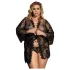 Subblime Queen Plus - svart spetssatin morgonrockset (XL-2XL)