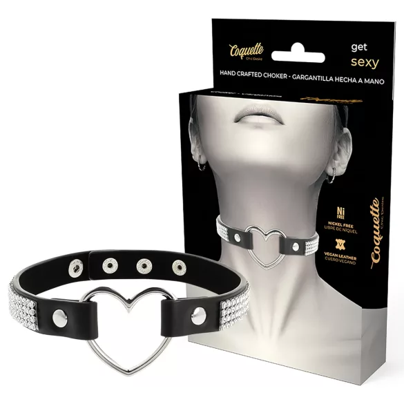 Coquette - chokerhalsband med hjärthänge - strass - svart