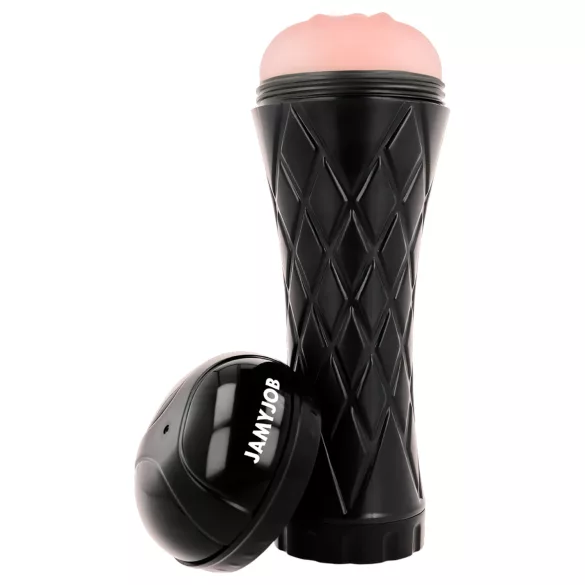 JamyJob - realistisk vaginamasturbator i fodral - svart/natur