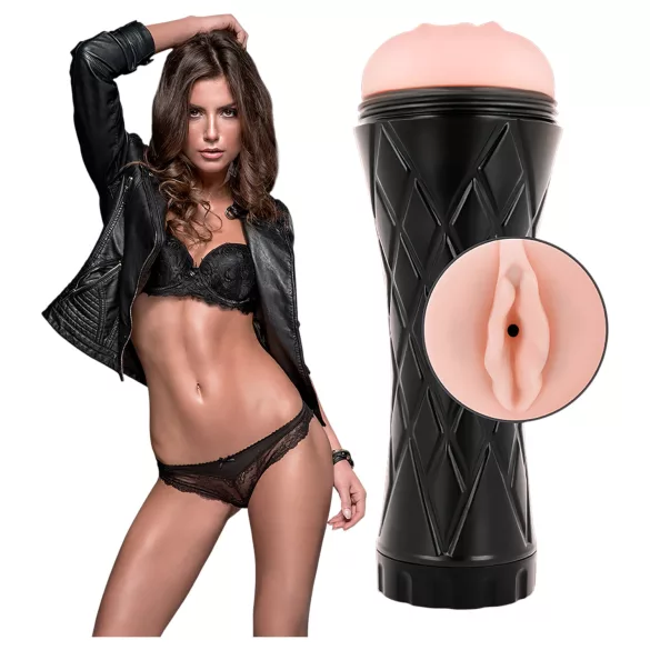 JamyJob - realistisk vaginamasturbator i fodral - svart/natur