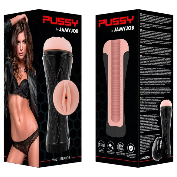 JamyJob - realistisk vaginamasturbator i fodral - svart/natur
