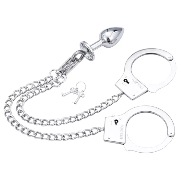LateToBed - handbojor med analplugg - metall silver