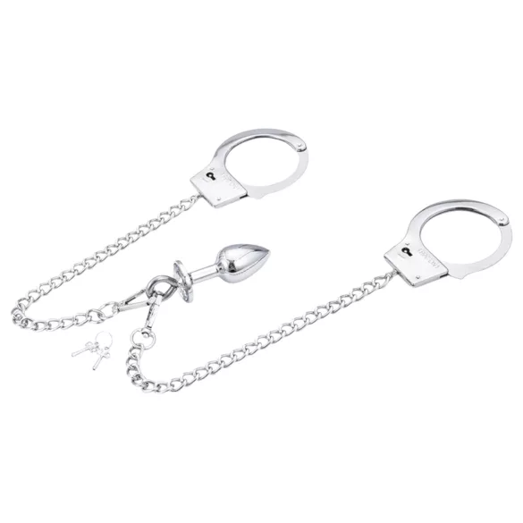 LateToBed - handbojor med analplugg - metall silver