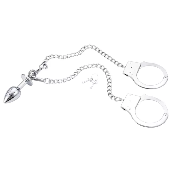 LateToBed - handbojor med analplugg - metall silver