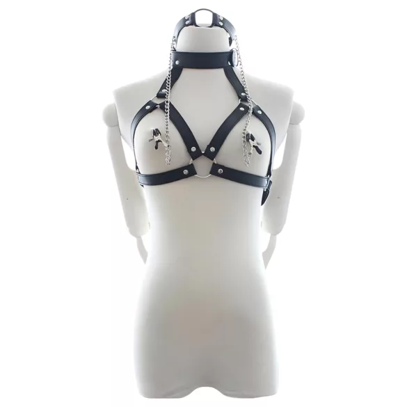 Latetobed - bröstsele med nackband och bröstklämmor - svart