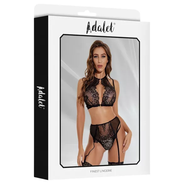 Adalet Evelyn - 3‑delat spetsunderklädesset (svart) - L/XL