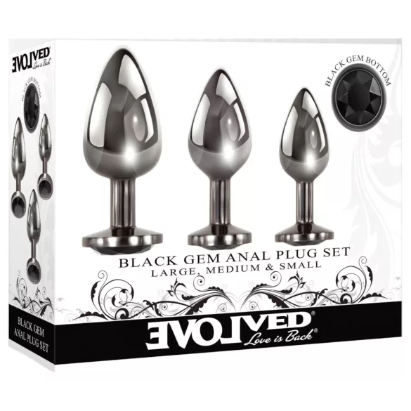 Evolved Black Gem - analpluggset metall svart sten silver