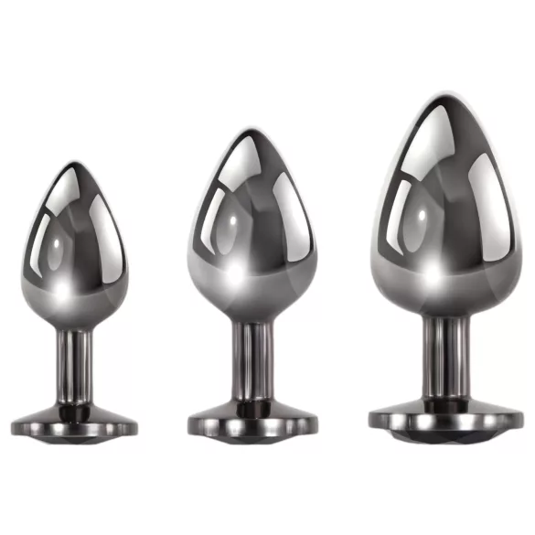 Evolved Black Gem - analpluggset metall svart sten silver