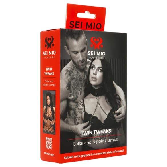 Sei Mio - Halsband och bröstvårtsklaffar (svart)