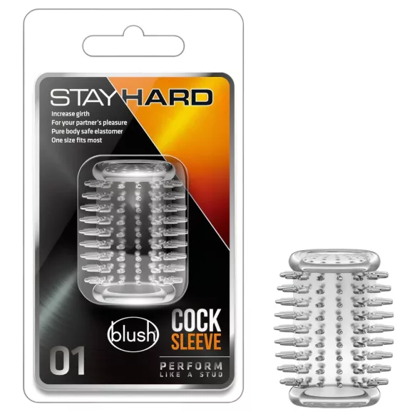 Stay Hard - lång taggig penismanschett, penishylsa (genomskinlig)