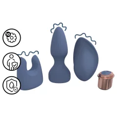 Loveline - vibrator-set med utbytbara huvuden (blå-grå)
